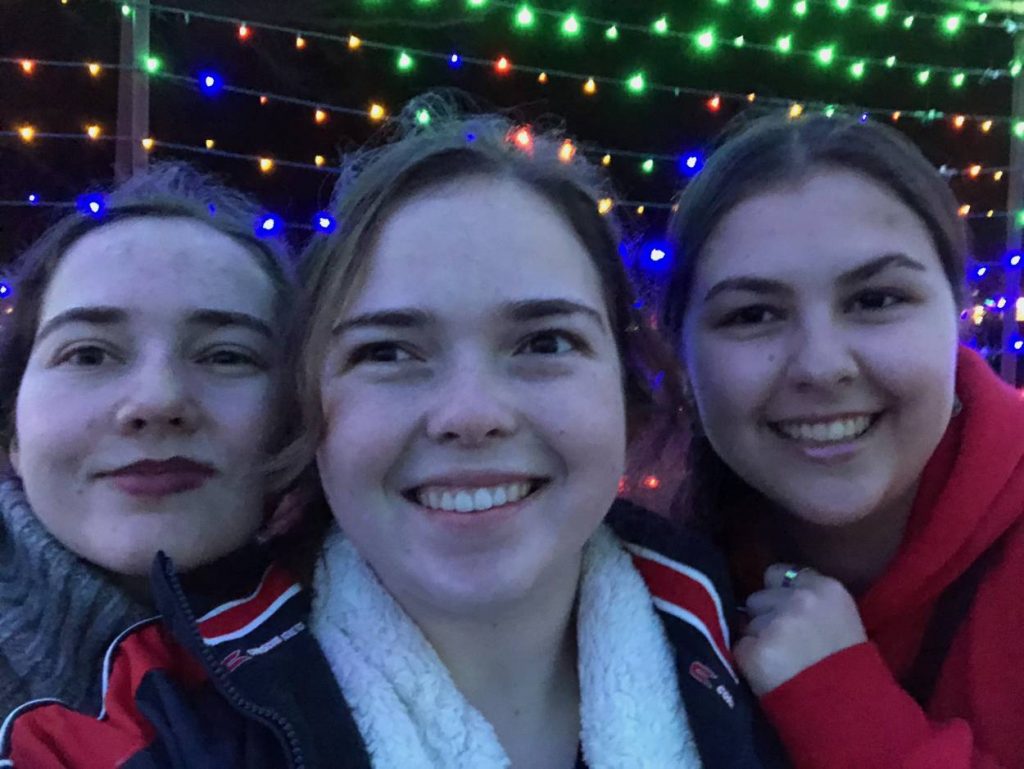 Tayler Glover (right) hangs out with friends Allison and Suzanne Crull.