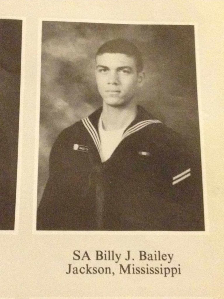 Black and white photo of Bailey in a U.S. Navy uniform.